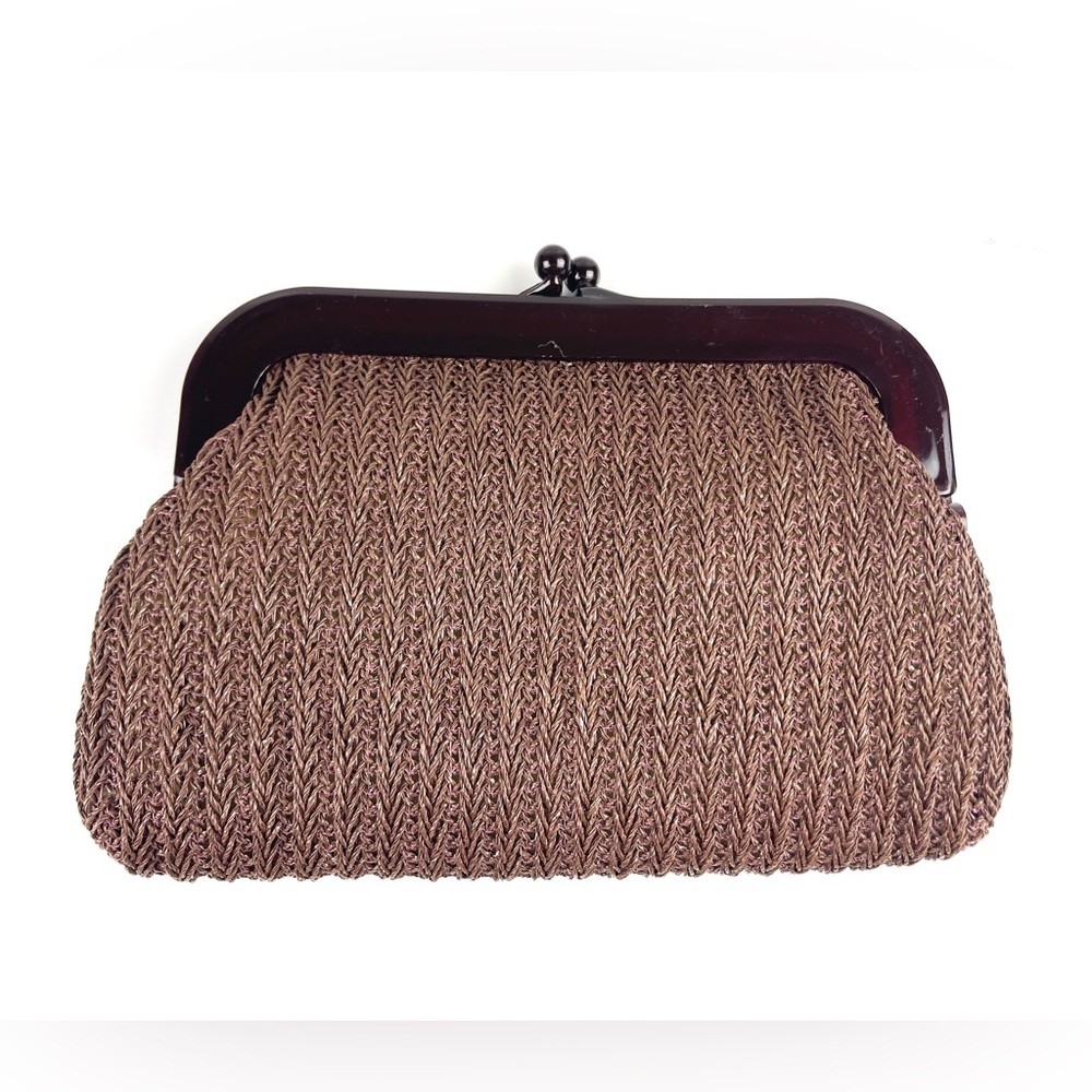Rare Vintage Bag World Brown Woven Clutch